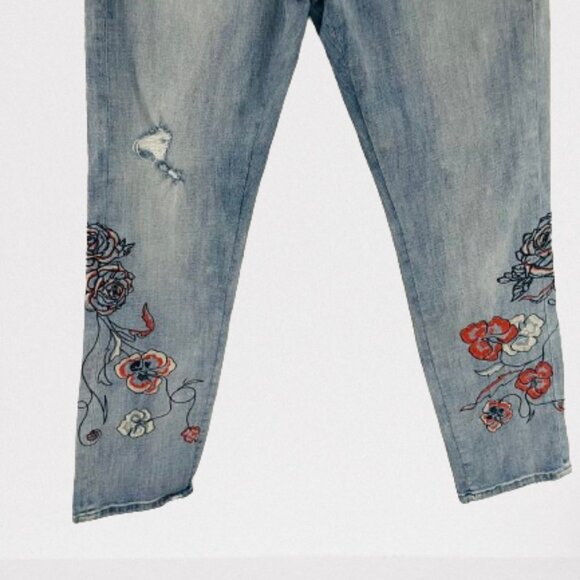 Anthropologie Pilcro Mid-Rise Slim Boyfriend Floral Embroidered Jeans Size 29 - Picture 7 of 13